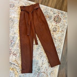 Italian High-waisted brown striped paperbag pants